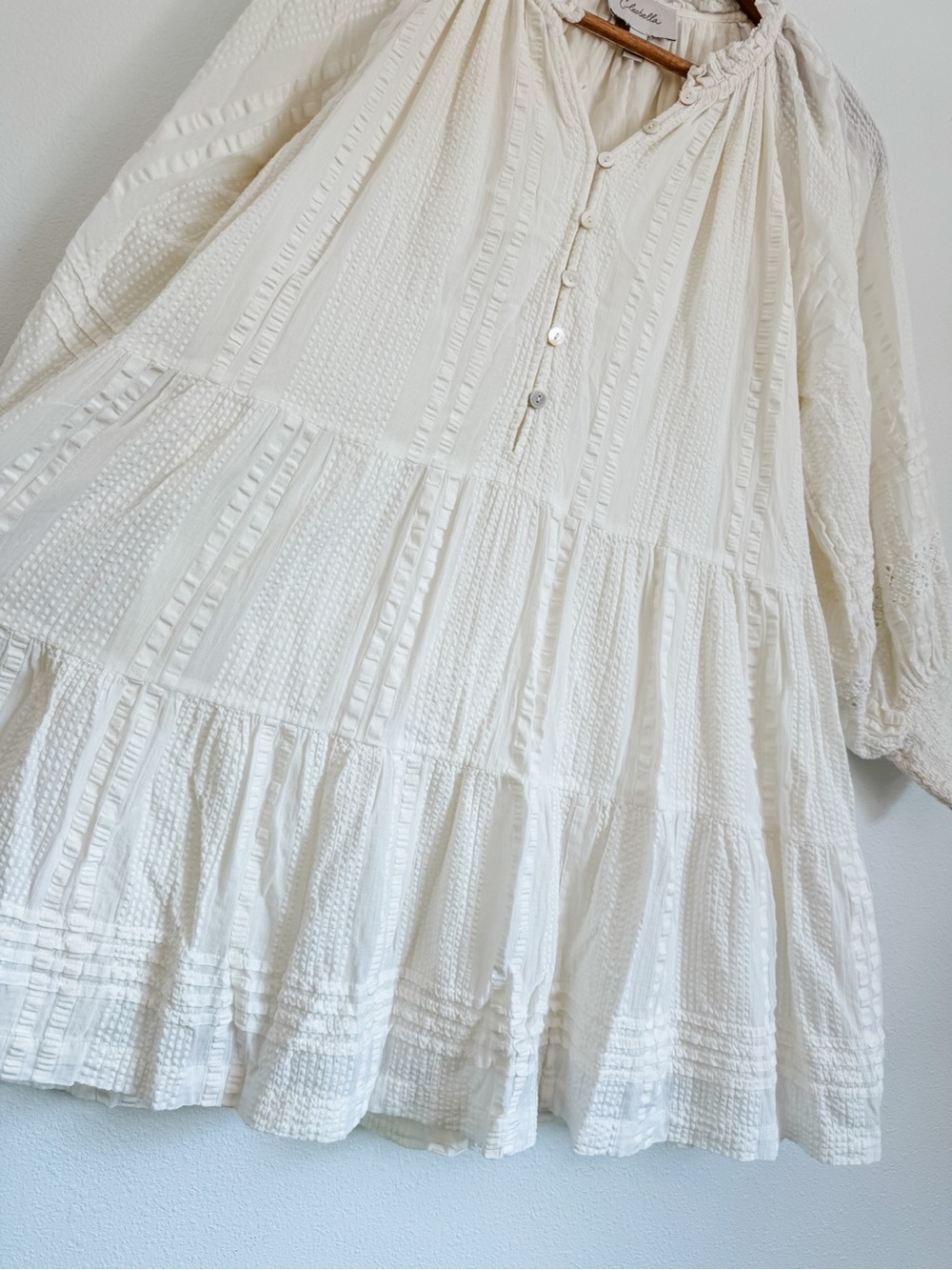 White Long-Sleeve Tiered Cleobella Mini Dress - Picture 11 of 13